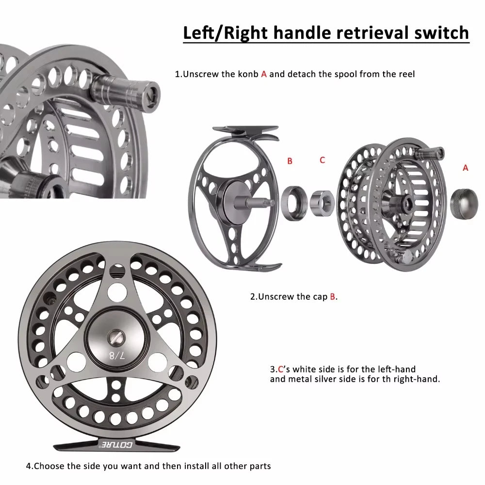 Goture Fly Fishing Reel 3/4 5/6 7/8 9/10 Max Drag 8kg 2+1BB Lightweight CNC Large Arbor Left/Right Fly Reel+Spare Spool Set