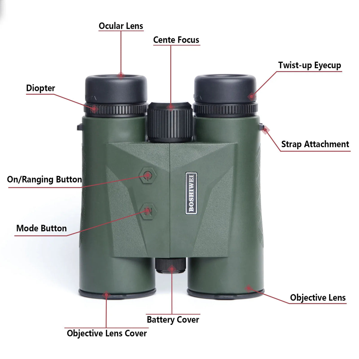 BOSHIWEI 10x42 Laser Rangefinder Binoculars HD IPX7 Waterproof Telescope for Hunting Surveying and Outdoor Distance Measurement