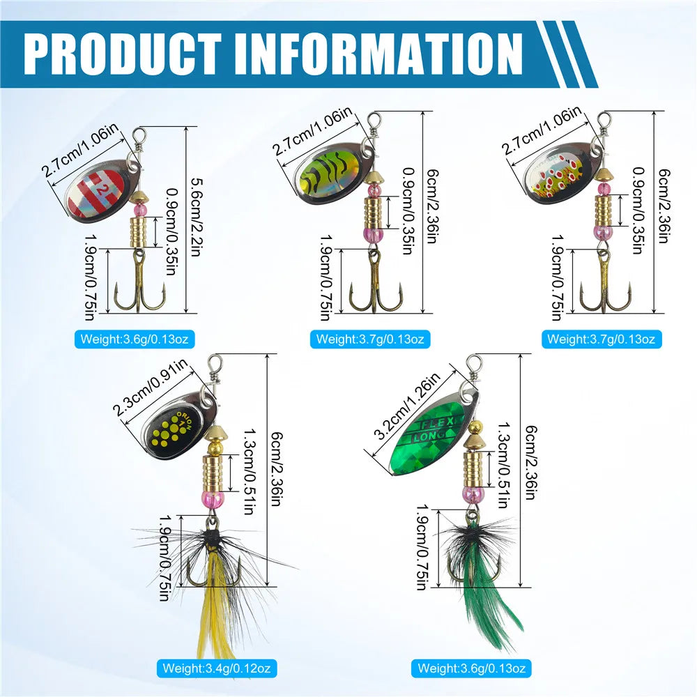 10Pcs Spinner bait Spoon Fishing Lures Spinnerbaits  Bass Salmon Pike Trout Metal Spinner Lure Kit Saltwater Artificial Bait