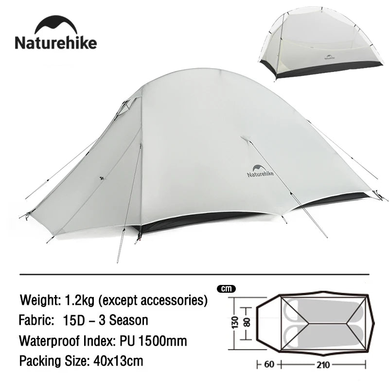 Naturehike Cloud Up UL Camping Tent Ultralight 15D Quick Bulid Beach Tents Outdoor Waterproof Two Person Large Hiking Tent