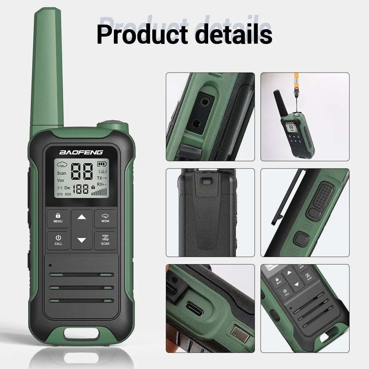 2pcs Baofeng F22/T22 Mini Walkie Talkie PMR Long Range Rechargable Portable Two Way Radio Type-C Charger VOX for Camping Trip