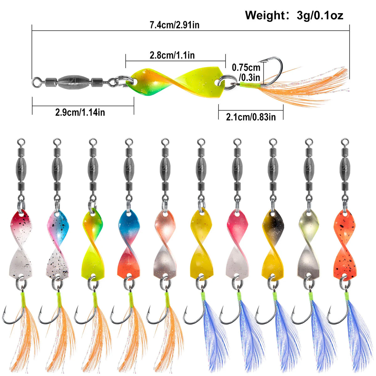 5/10pcs Fishing Metal Spinners Lures with Feather Hook 3g Spinnerbaits Wobbler Jigging Spoon Lures Spinning Twisted Blades Bass