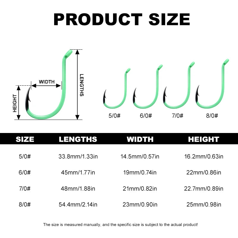 ZYZHE 8~14pcs Luminous Green Octopus Beak Hooks High Carbon Steel Sharp Offset Hook Point Saltwater Freshwater Fishing Hooks