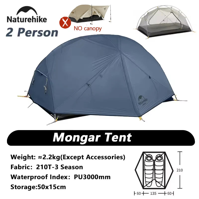 Naturehike Mongar 2 UL/PRO/Base Tent Camping 1-3 Person Tent Outdoor Travel 15D Waterproof Ultralight Backpacking Shelter Tent