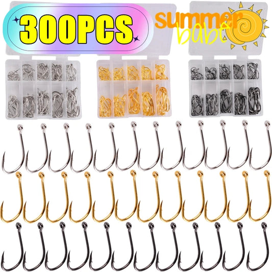 100-300PCS Fishing Hooks Set Box 10 Series High Carbon Steel Single Circle Fishing Hook Fly Fishing Jip Barbed Carp Hooks Tools