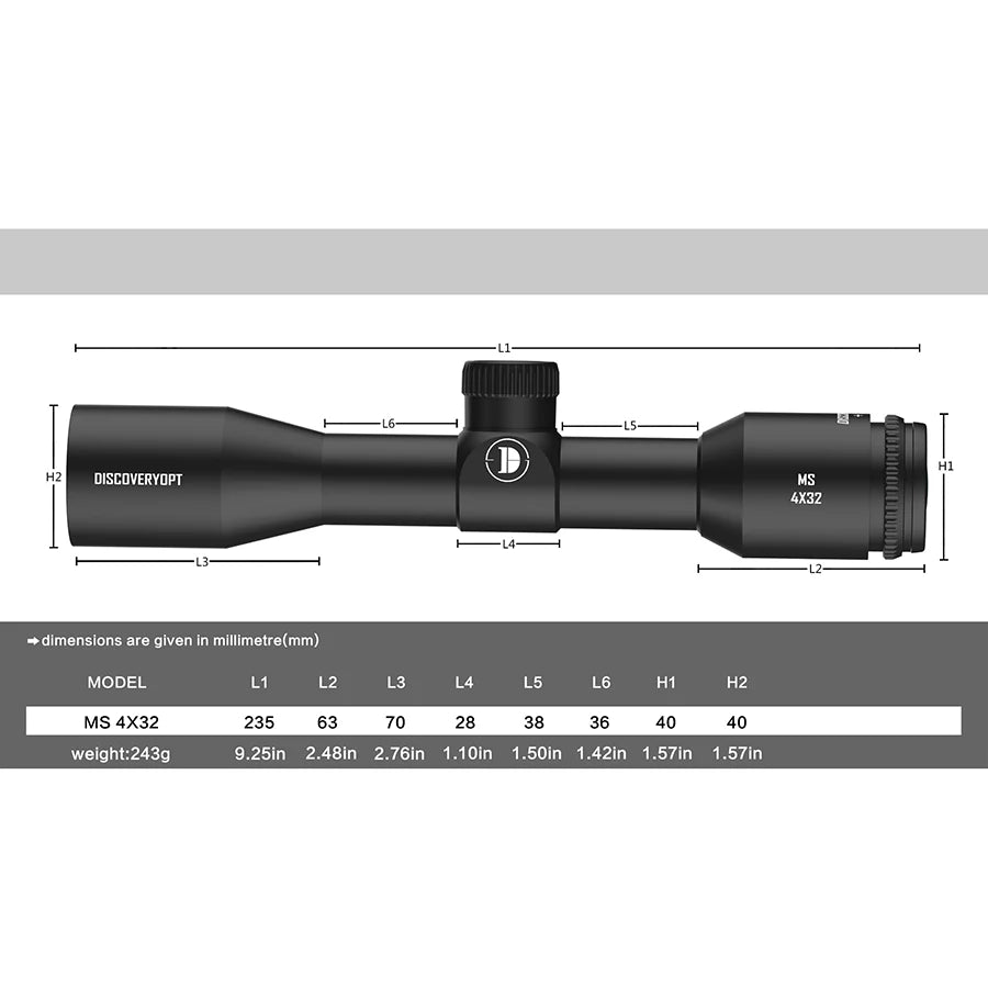 Discovery MS 4X32 Super Anti-shock Springs Scope Compact Hunting Optical Scope Scopes 11/20mm Rail