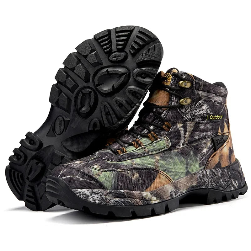 Men's High Top Camouflage Hunting Boots Breathable Outdoor Hiking Wear-Resistant Waterproof Mountaineering Boots Tactical Shoes