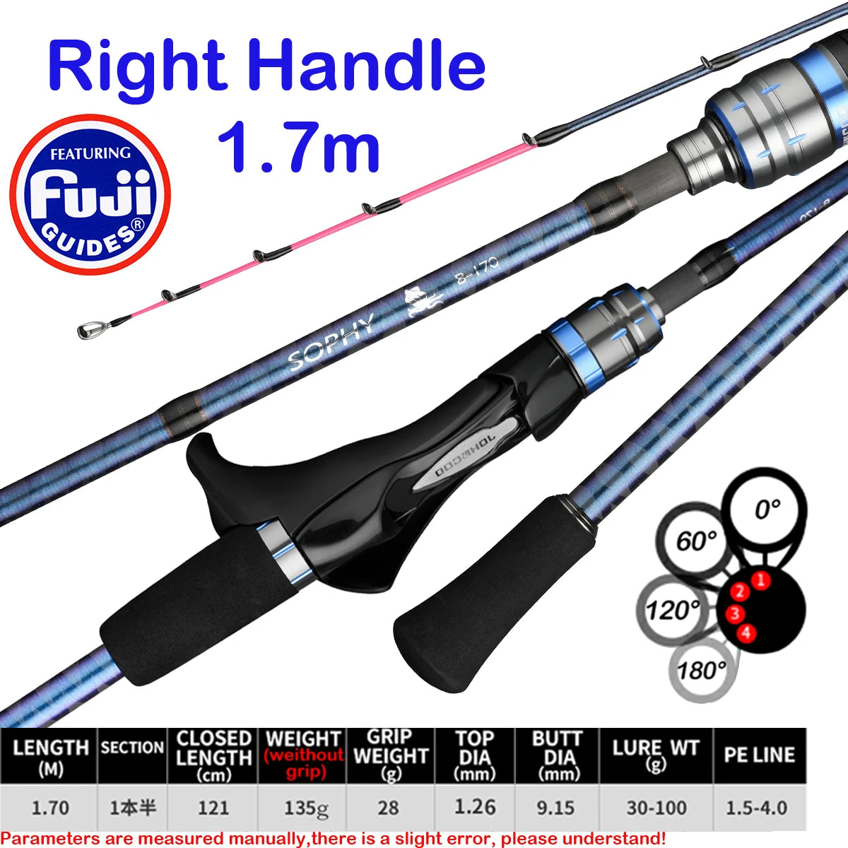 1.75m octopus fishing rod Baitcasting Fishing rod Titanium Tip Boat Fishing rod with Comfortable handle 1.7m Sprial guides