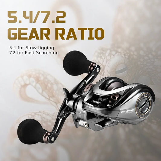 Soloking HIAW Pro Baitcasting Fishing Reel 11+1BB 7.2:1/5.4:1 Speed Gear Ratio,21LB Drag Power Ultra Smooth Durable Fishing Rod