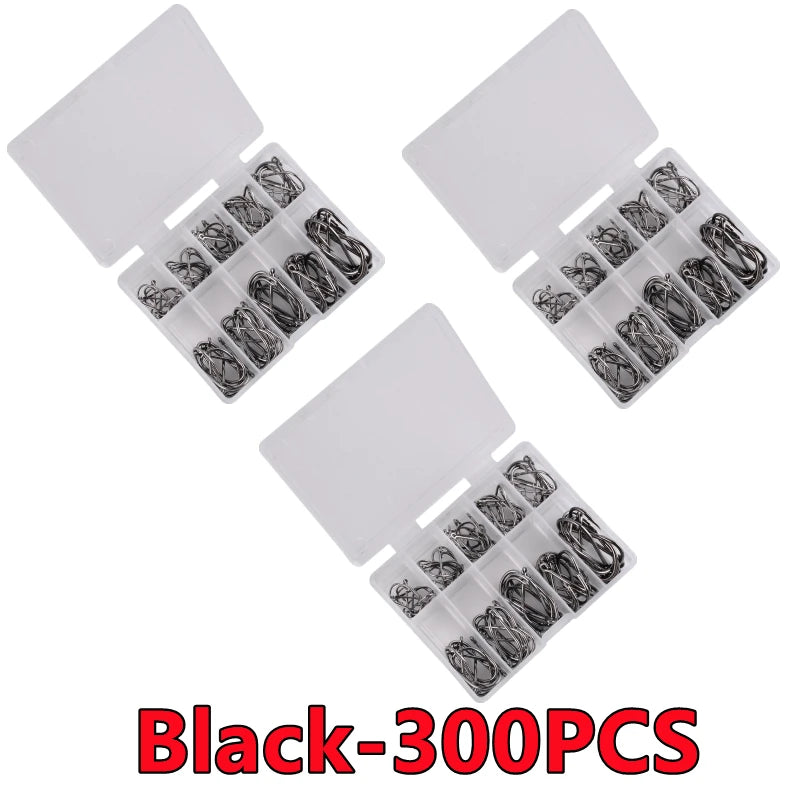 100-300PCS Fishing Hooks Set Box 10 Series High Carbon Steel Single Circle Fishing Hook Fly Fishing Jip Barbed Carp Hooks Tools