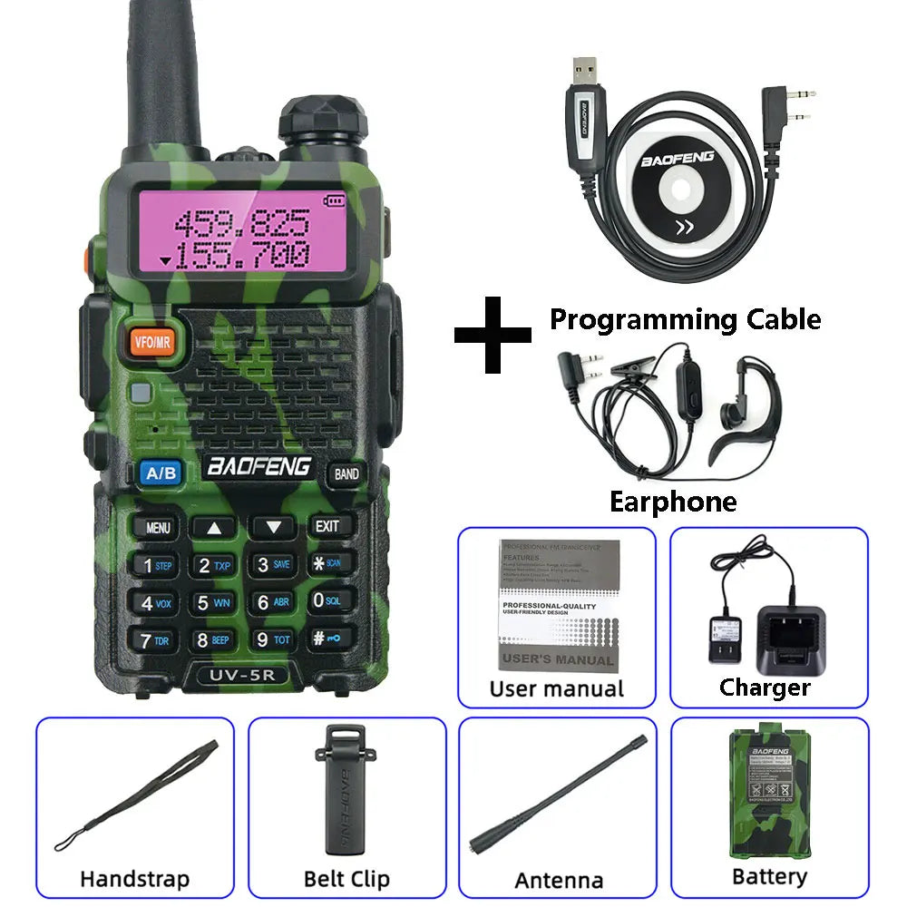 BaoFeng Green UV 5R Walkie Talkie VHF/UHF Long Range Radio For Camping Portable FM Radio Stations Transceiver Wireless Set
