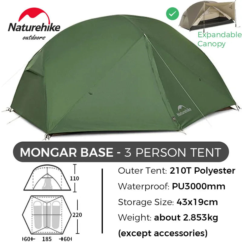 Naturehike Mongar UL/PRO 1 2 3 Person Tent Ultralight Waterproof Backpacking Tent Outdoor Portable Hiking Camping Sunshade