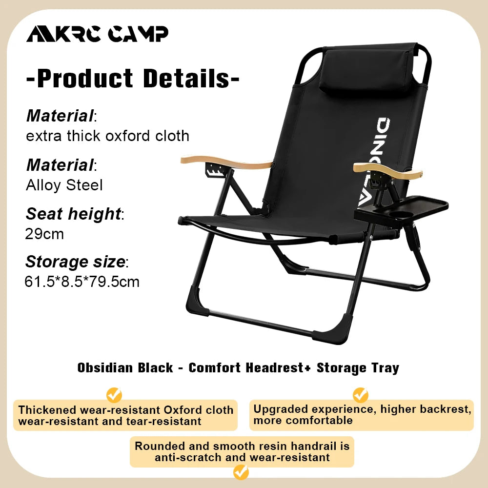Outdoor Folding Chair Portable Camping Reclining Chair Angle Adjustable With Detachable Pillows High Backrest Fishing Chair