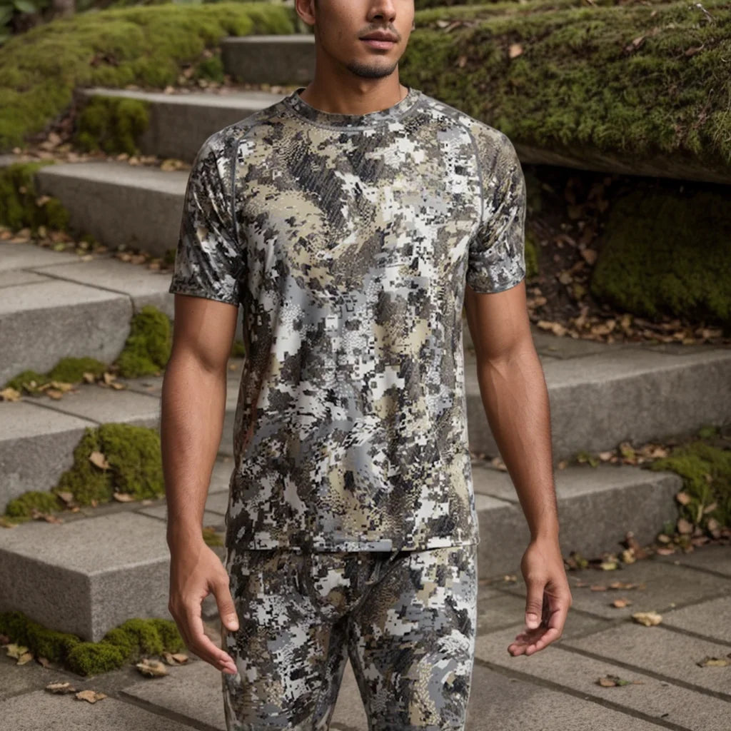 Ainfad Men's Quick-Drying Printed Camouflage T-Shirt Short Sleeve Summer Hunting Wear Outdoor Camo Tee