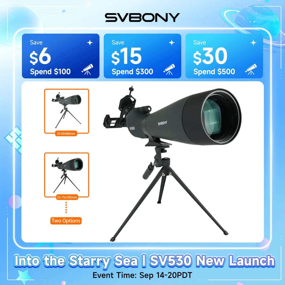 Svbony SV28A Spotting Scopes 25-75x100/20-60x80 FMC Perfect for Beginners in Archery, for Wildlife Watching, Outdoor Adventure