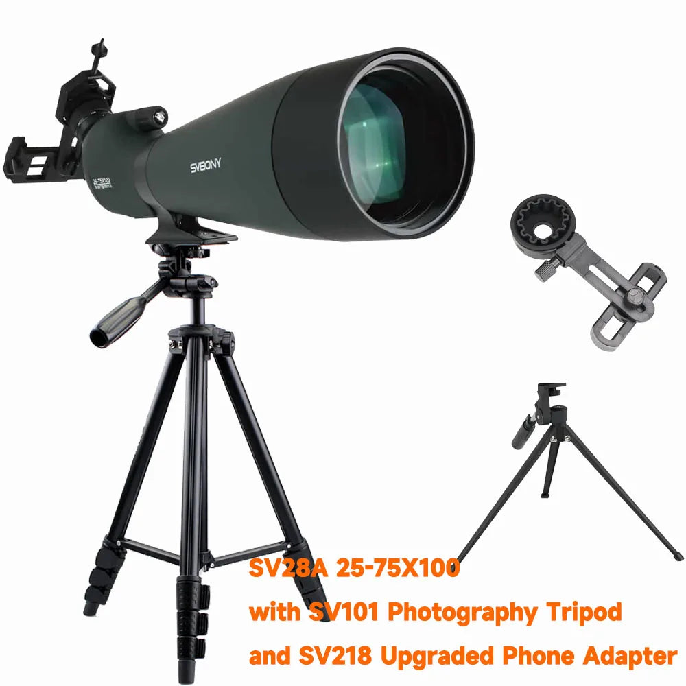 Svbony 25-75x100mm SV28A Angled Spotting Scopes with Tripod and Phone Adapter FMC Telescope for Bird Watching Daily Observation