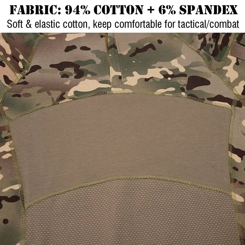 Men's Camouflage Hunting Combat T Shirt Stretch Cotton 1/4 Zipper Uniform Shirts Long Sleeve Camo Shirt