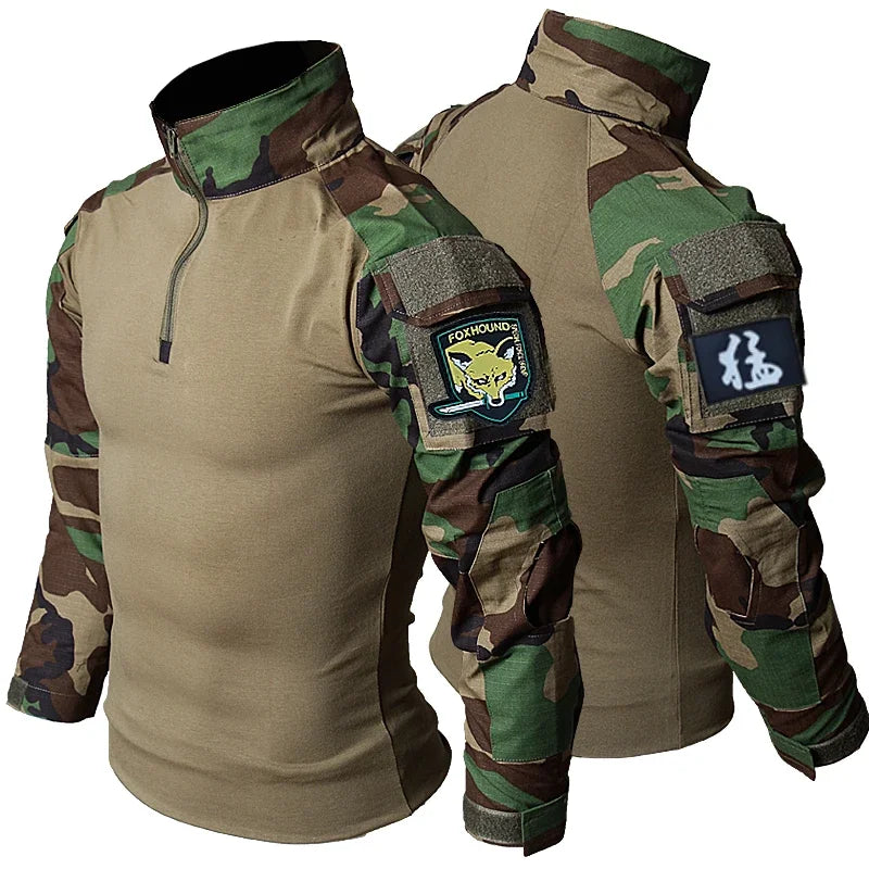 Outdoor Tactical Hiking T-Shirts Men Combat Military Army CP Camouflage Long Sleeve Hunting Climbing Shirt Cotton Sport Clothes