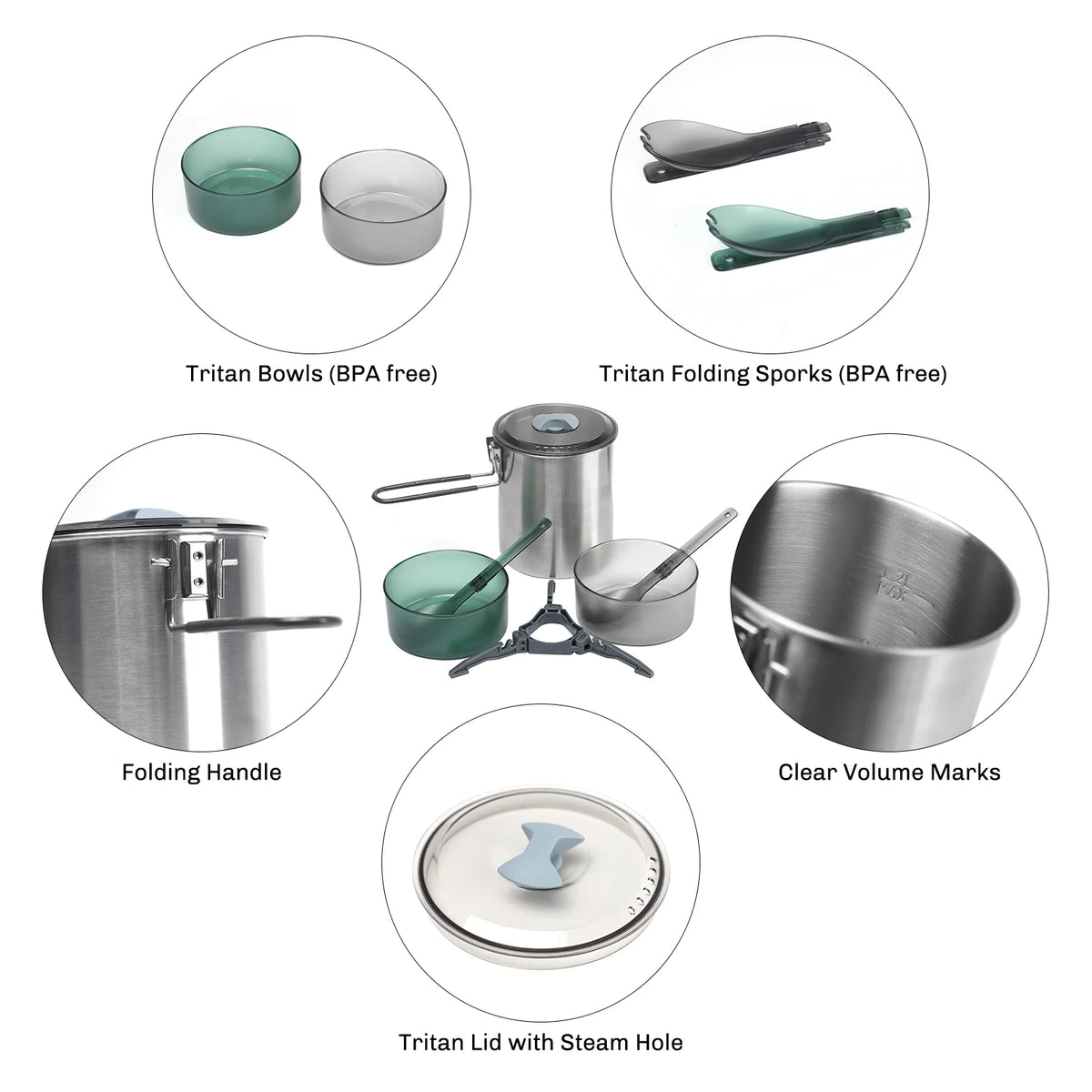 Fire-Maple Antarcti Duo Camping Cooking Set 1.6L Stainless Pot Hiking Picnic Cookware Dishes Tableware Utensil For Tourism