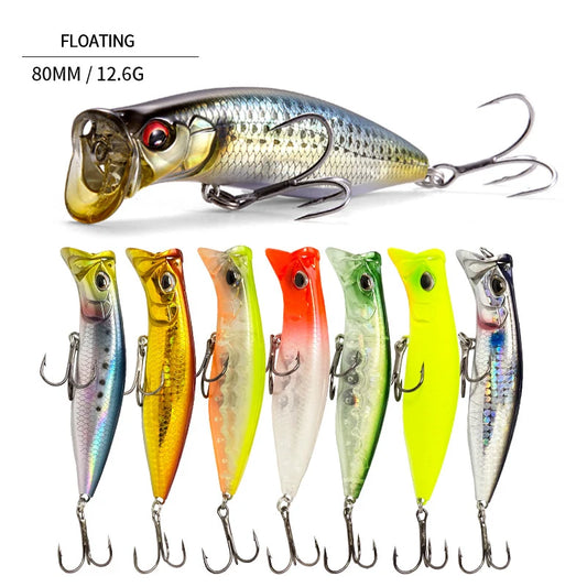 80mm 12.6g Surface Popper Fishing Lures Long Casting Artificial Bait Topwater Pencil Swimbait Wobblers Flounder Sea Bass Pike