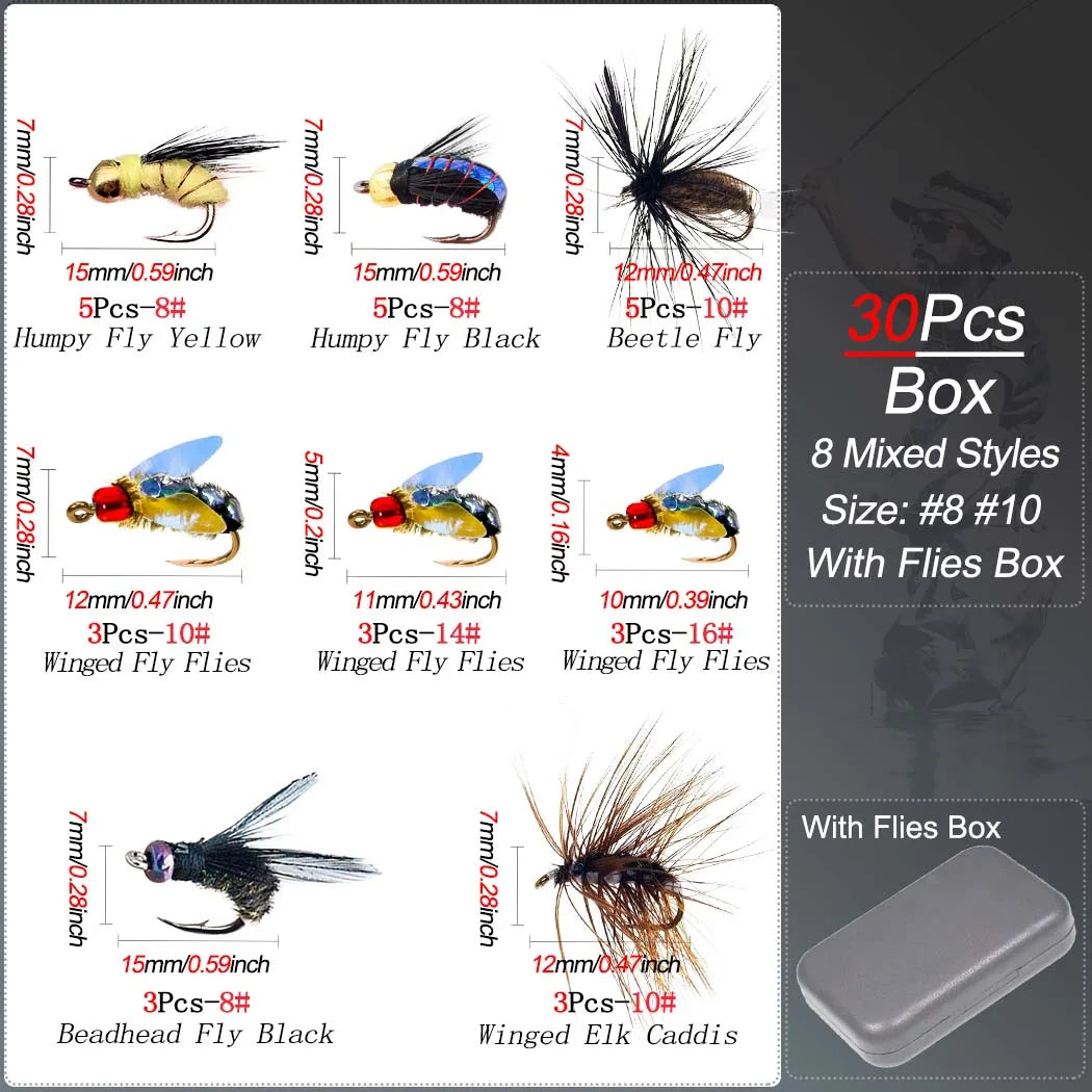 Fly Fishing Flies Kit Fly Assortment Trout Bass Fishing with Fly Box,24/30/40/54/84/102/114pcs with Dry/Wet Flies, Nymphs, Strea