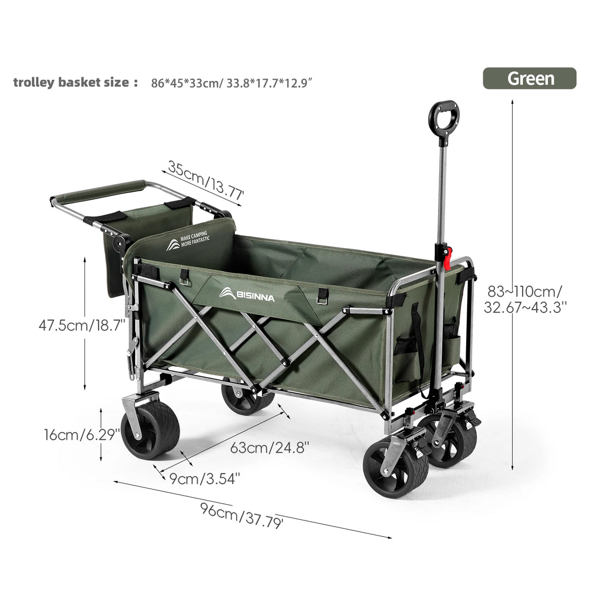 BISINNA Camping Wagon Cart Folding Utility Heavy Duty Large Capacity Trolley Outdoor Shopping Picnic Collapsible Hand Truck