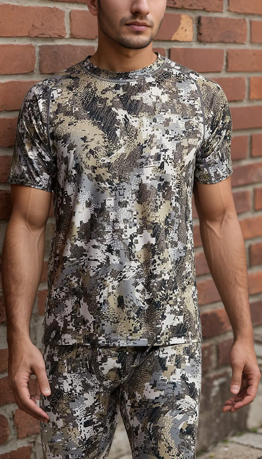 Ainfad Men's Quick-Drying Printed Camouflage T-Shirt Short Sleeve Summer Hunting Wear Outdoor Camo Tee