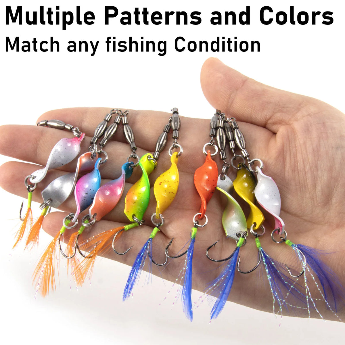 5/10pcs Fishing Metal Spinners Lures with Feather Hook 3g Spinnerbaits Wobbler Jigging Spoon Lures Spinning Twisted Blades Bass