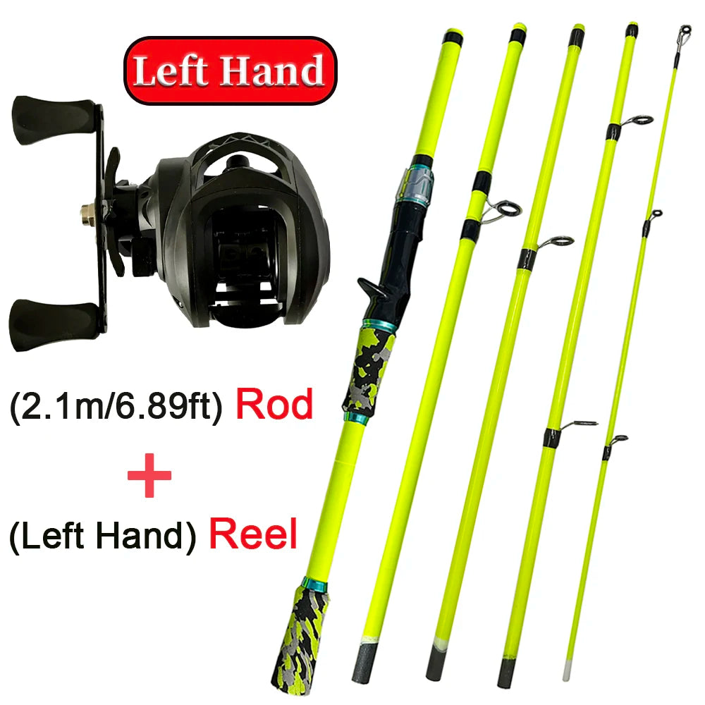 1.8m/2.1m Professional Bass Fishing Rod and Reel Combo Baitcast Reel 10kg Max Drag Carbon Travel Pole Lure Weight 3.5g-14g