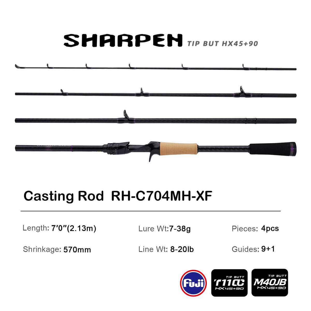 PURELURE SHARPEN Soft Lure Long Spinning and Casting XF/MF Action Rods FUJI Components Bass Pike Rod Fishing Rod Spinning Reel