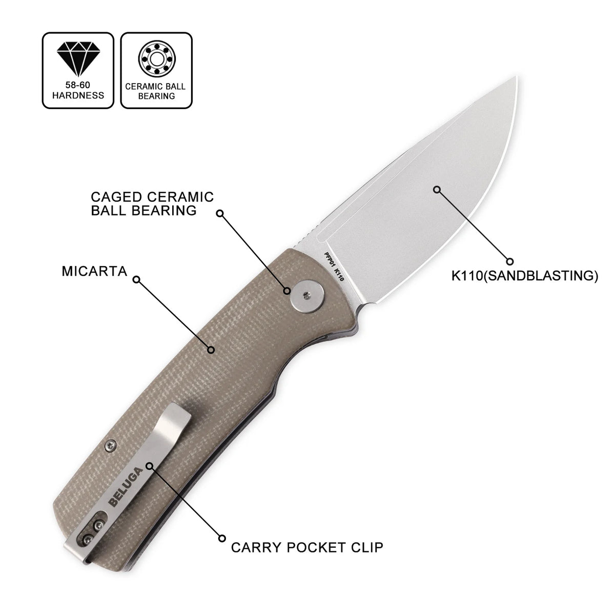 Petrified Fish Beluga PFP01 Lightweight Folding Knife EDC K110 G10 Handle Knife for Hunting Fishing Outdoor Camping Survival