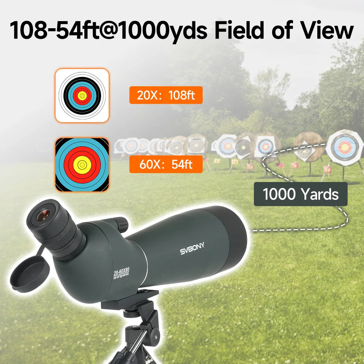 Svbony SV28A Spotting Scopes 20-60x80mm New Version Telescope with Tripod and Phone Adapter Suitable for Archery Target Shooting
