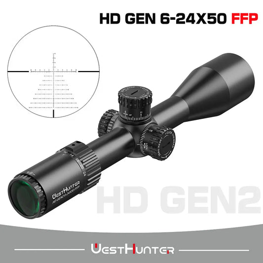 WestHunter HD Gen2 6-24x50 FFP Hunting Scopes First Focal Plane Long Range Riflescope Zero Reset or Zero Stop Tactical Sights