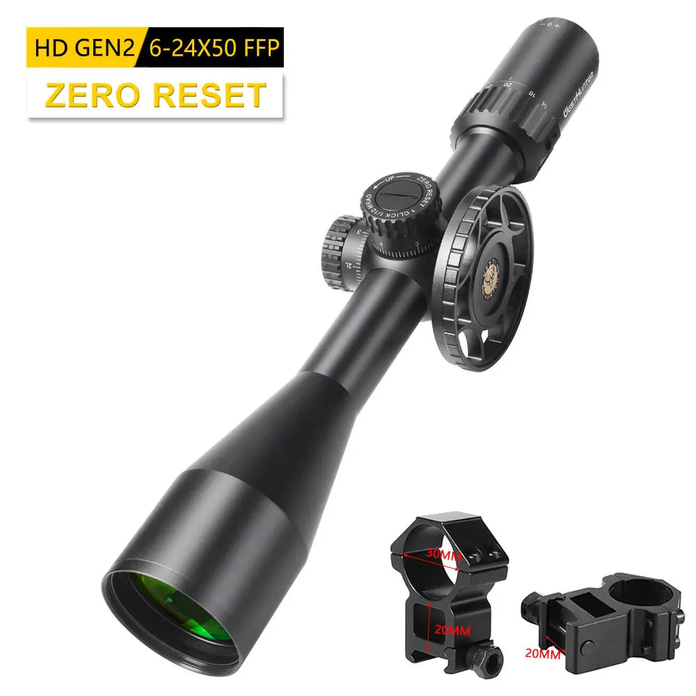 WestHunter HD Gen2 6-24x50 FFP Hunting Scopes First Focal Plane Long Range Riflescope Zero Reset or Zero Stop Tactical Sights