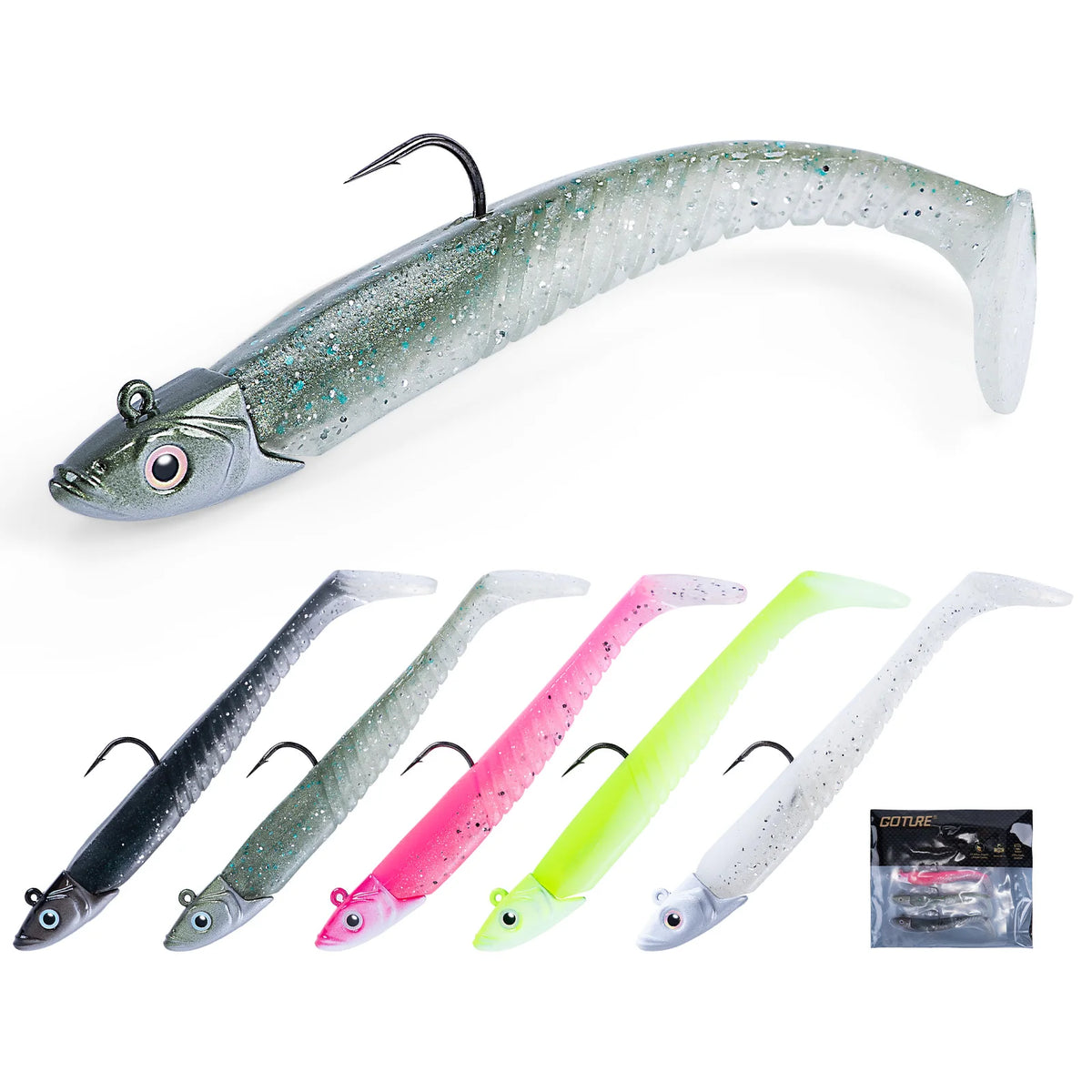 Goture 5pcs/set Fishing Lures 10.5cm 18.5g Swimbait Fishing Spinning Lures Jigged Head Soft Baits for Bass Wobbler