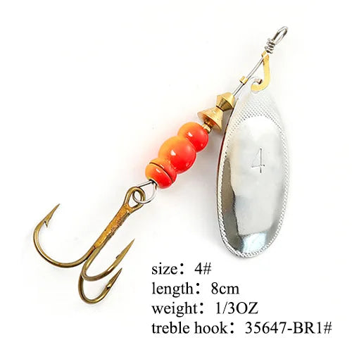 Spinner Bait Fishing Lure 3.9g 4.6g 7.4g 10.8g 15g Rotating Spinners Spoon Lures Pike Metal With Treble Hooks Fishing Goods