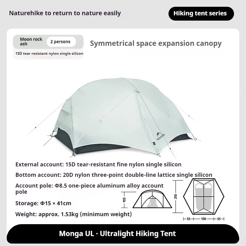 Naturehike 2025 Mongar UL Tent 15D 20D Nylon 1-2 People Waterproof Ultralight Backpacking Camping Hiking Travel Survival Tent