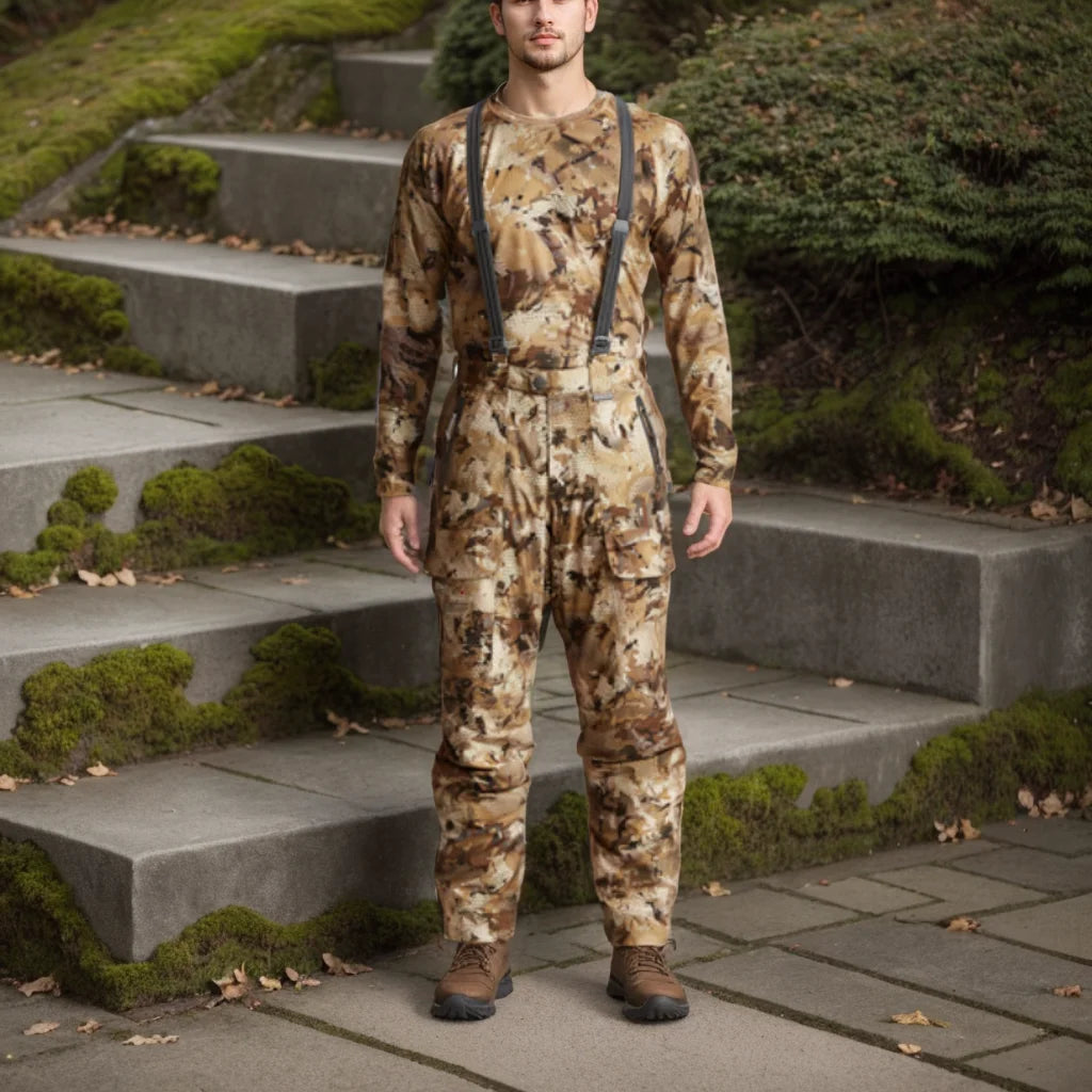 Ainfad Men's Camouflage Insulated Bib Pants Fall Winter Fishing Hunting Aerolite Incinerator Outdoor Work Trousers