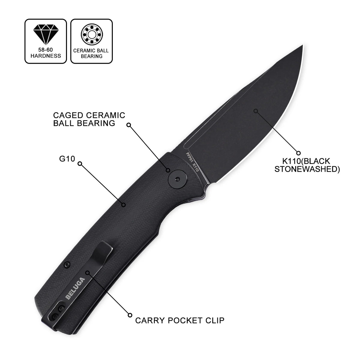Petrified Fish Beluga PFP01 Lightweight Folding Knife EDC K110 G10 Handle Knife for Hunting Fishing Outdoor Camping Survival