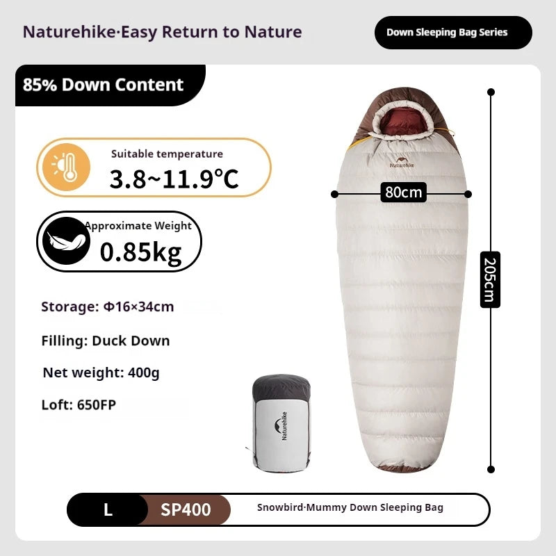 Naturehike Snowbird Duck Down Sleeping Bag Mummy 650FP Ultralight Outdoor Camping Thickened Warm Winter Adults Sleeping Bag-20°C