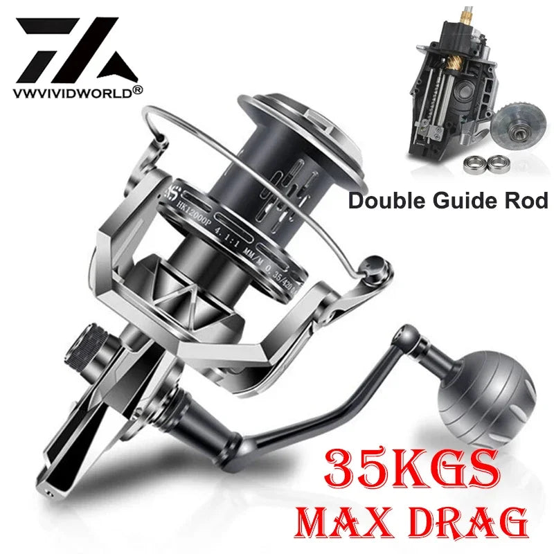 8000-12000 35KG Max Drag Saltwater Fishing Reel  Alloy Spool Steel Bearing Alloy Gear Metal Arm Sea Boat Fishing Spinning Reel