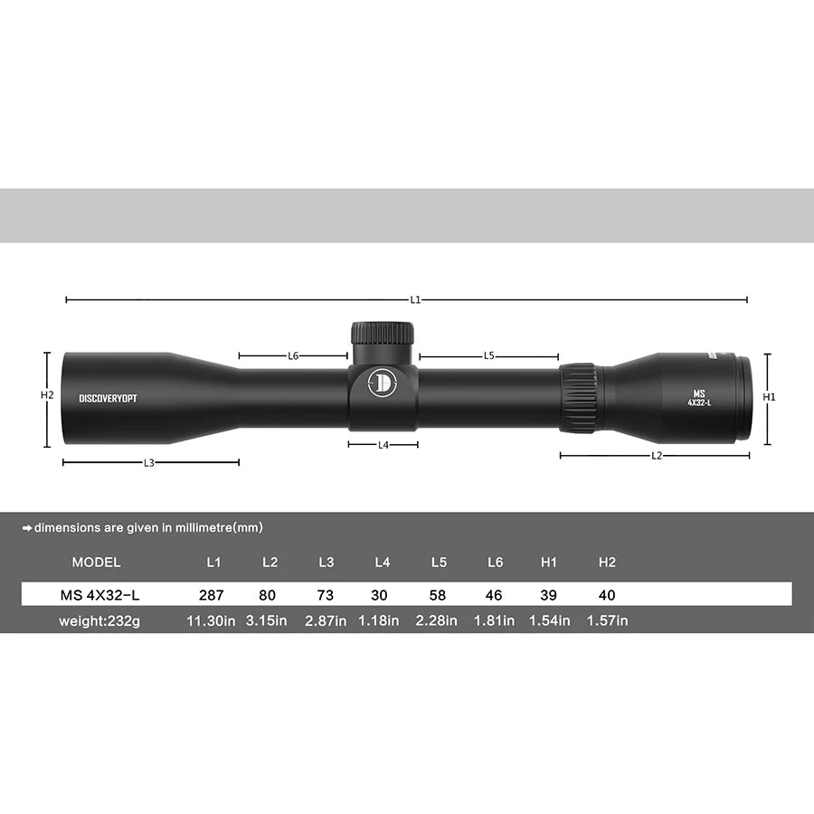 Discovery MS 4X32-L Super Anti-shock Spring Riflescope 1/4 MOA Hunting Rifle Scope Reticle Shockproof Waterproof Outdoor Sight