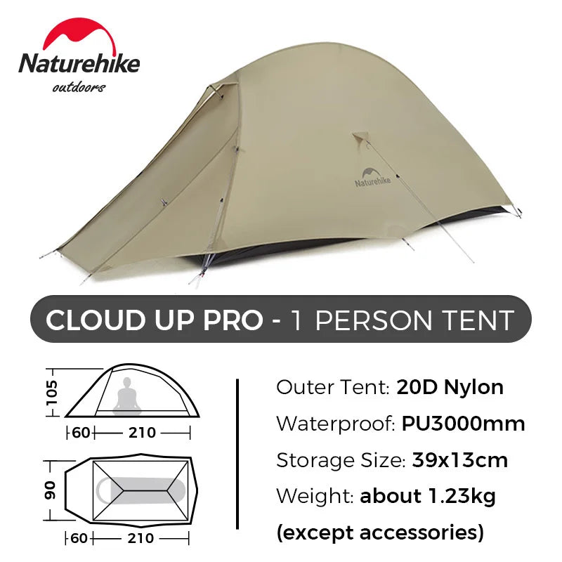 Naturehike Cloud Up Pro 1 2 3 Person Tent Outdoor Camping Tent Ultralight Waterproof Tent Free Standing Hiking Backpacking Tent