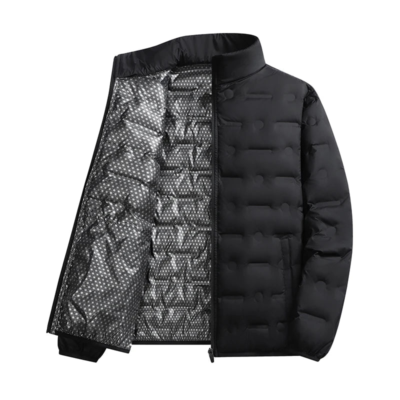 Solid Color Zipper Hiking Down Jackets for Men Casual Comfortable Warm Down Coats Fashion Stand Collar Parkas Winter Windproof