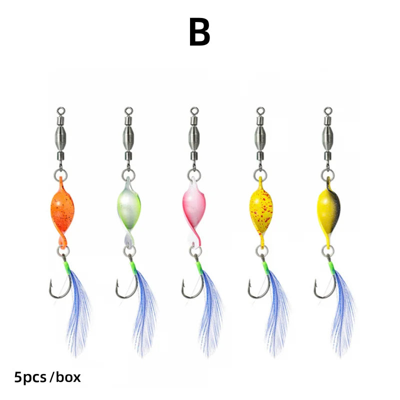 10/5PCS Twisted Metal Fishing Lures Spinner Hard Baits 360 Degree Rotating Spoon Lures Feather Metal Jigs Fishing Accessories