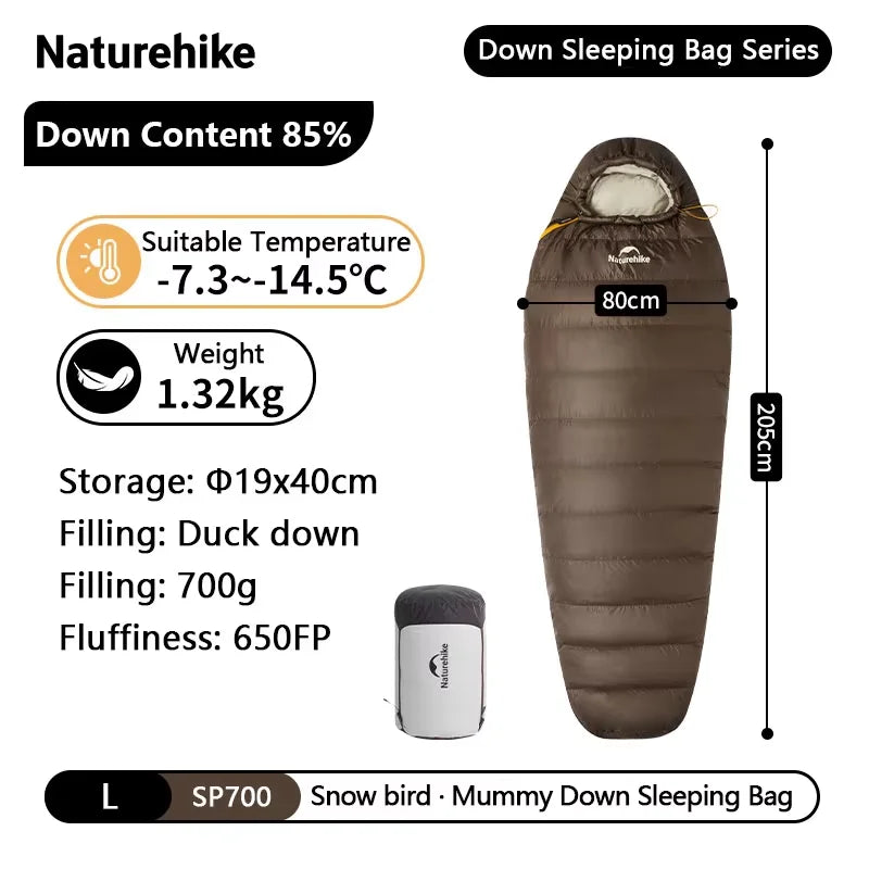 Naturehike Snowbird Duck Down Mummy Sleeping Bag 4 Seasons Lightweight Portable Outdoor Professional Camping Winter Unisex Adult
