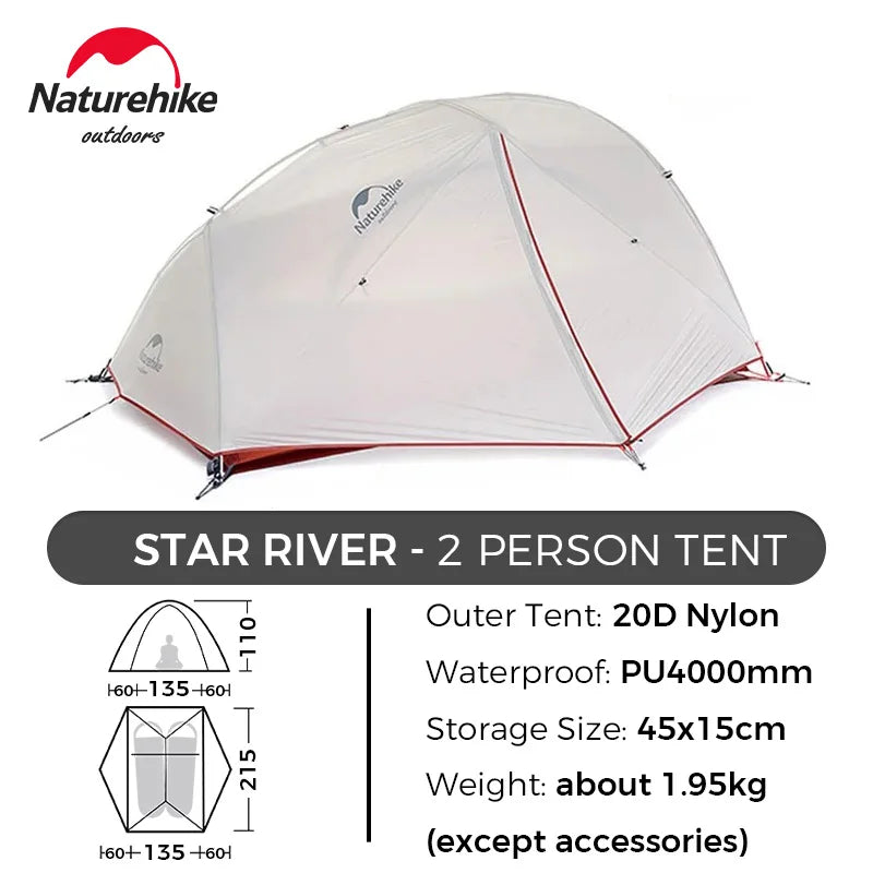 Naturehike Star River 2 Person Backpacking Tent Double Layer Ultralight Camping Hiking Tent Outdoor Travel Beach Tent with Mat