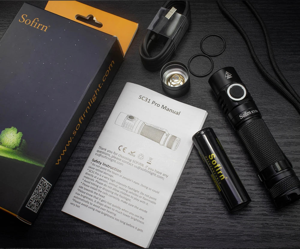 SOFIRN SC31 Pro SST40 2000lm LED Flashlight Rechargeable 18650 Flashlights USB C Powerful LED Torch Outdoor Lantern Anduril