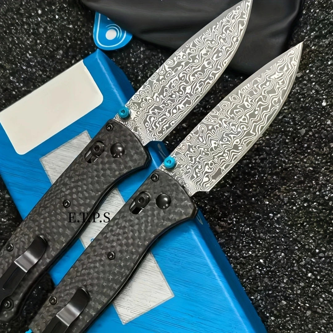 BM535 Carbon Fiber Handle Damascus Steel Blade Quick-opening Folding Knife Multifunction EDC Pocket Knife for Outdoor Wilderness