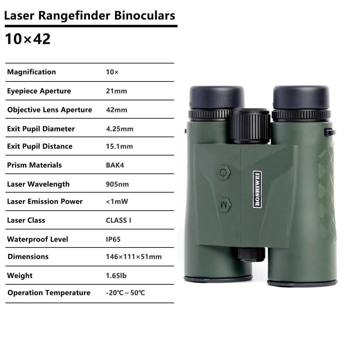 BOSHIWEI Professional 10X42 Laser Rangefinder Binoculars Large Caliber HD Optics for Outdoor Adventure and Construction Surve
